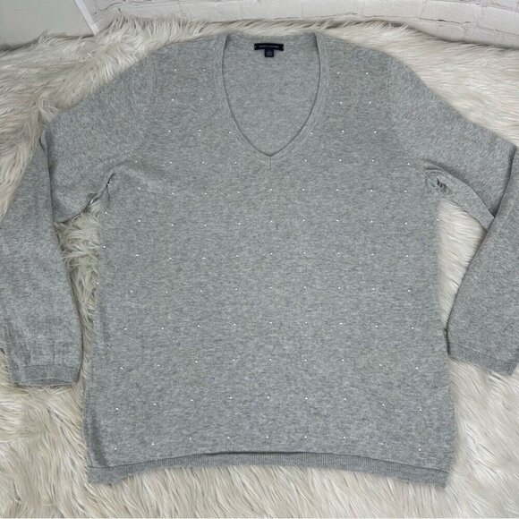 Tommy Hilfiger Women’s Gray V-Neck Y2K Designer Beaded Tunic Knit Sweater XL/C44 - Picture 5 of 11